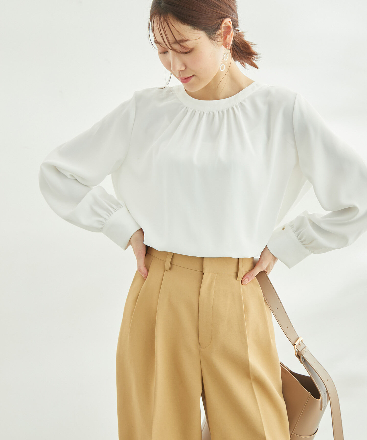 Rope&rsquo;Picnic「2WAY/とろみ合繊ギャザーブラウス」|シャツ・ブラウス|