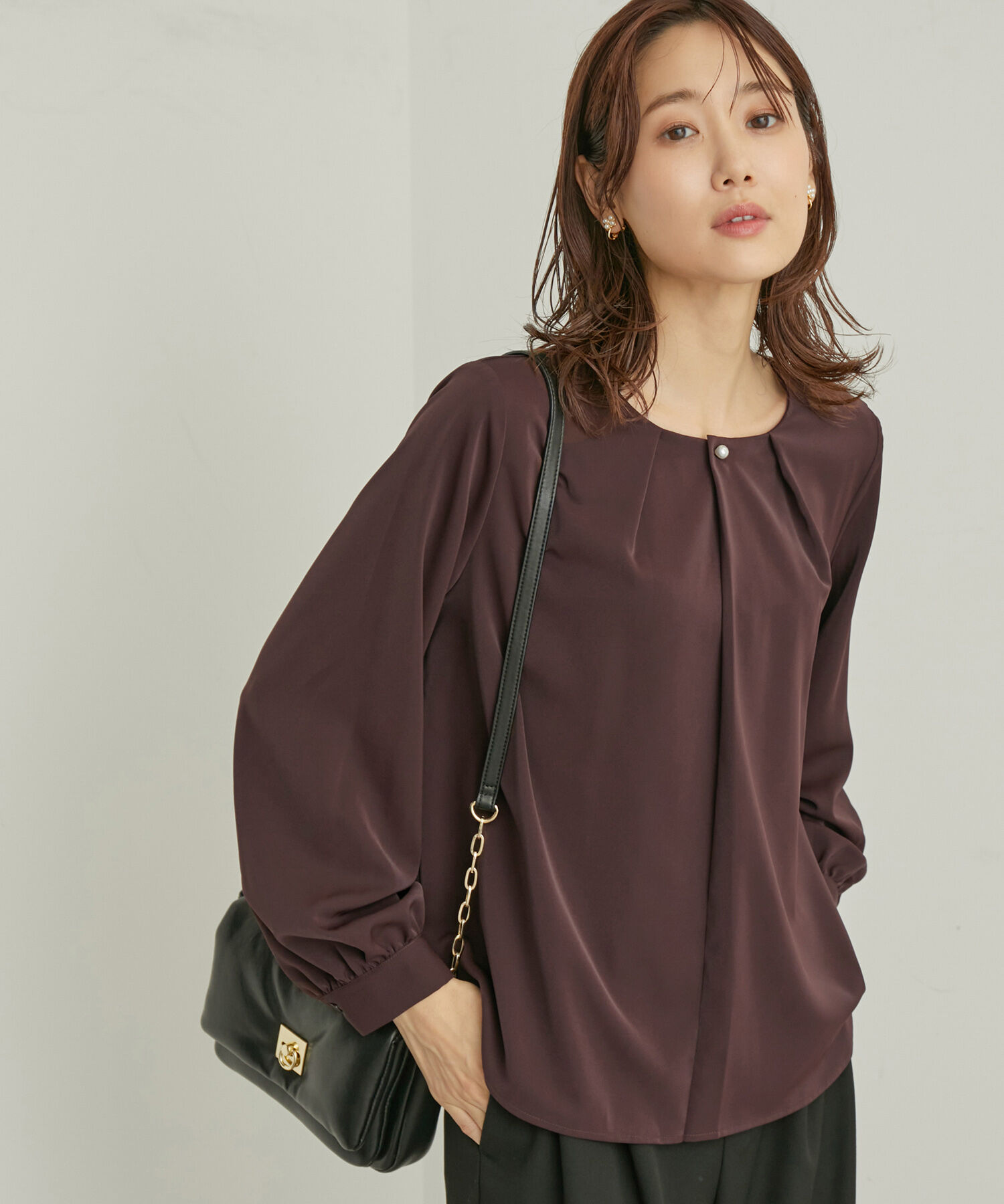 Rope&rsquo;Picnic「ENERGYシリーズ/フロントパールブラウス」|シャツ・ブラウス|ワイン(66)