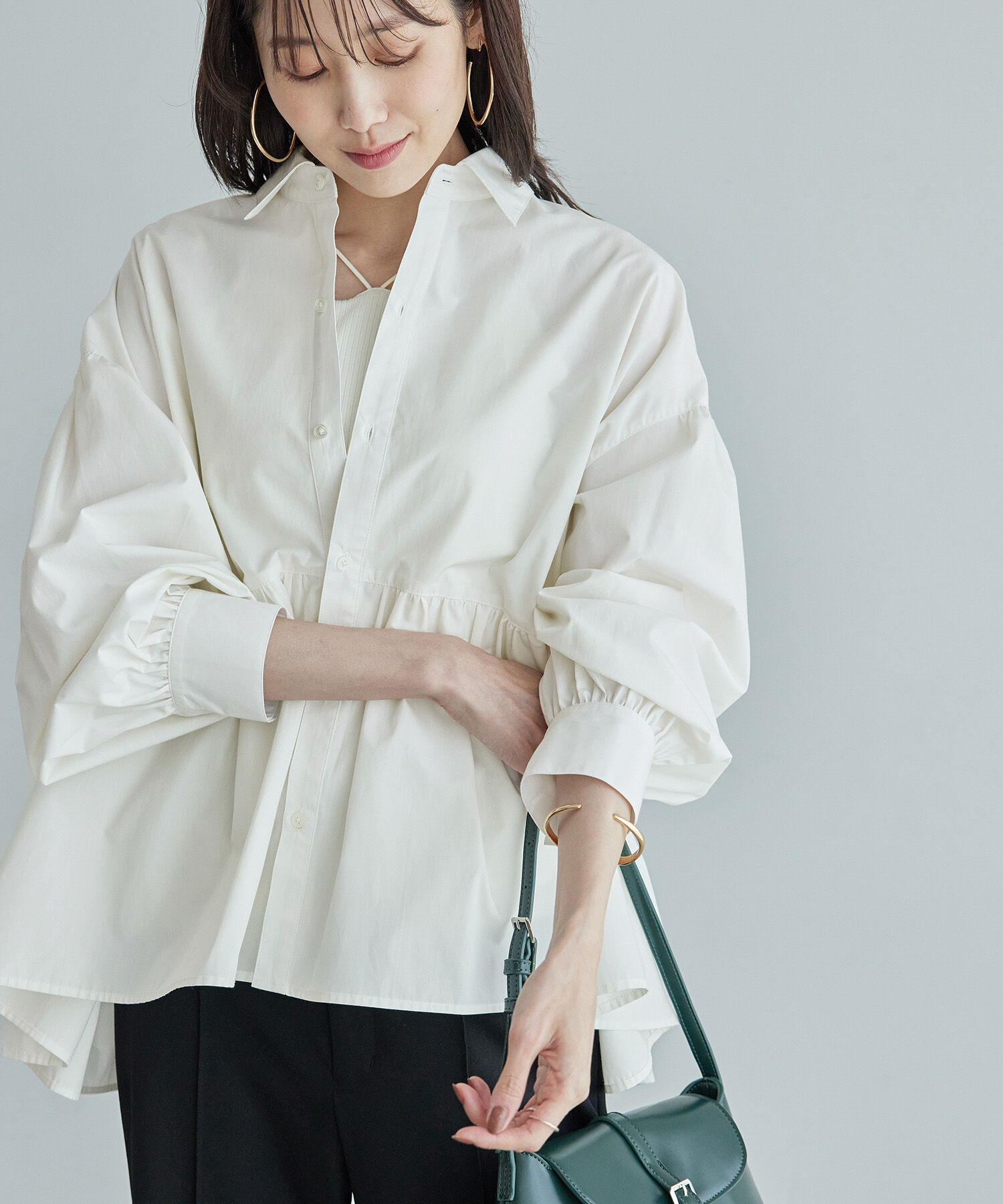 Rope&rsquo;Picnic「【新色追加】ペプラムシャツ/UVケア」|シャツ・ブラウス|オフホワイト(15)