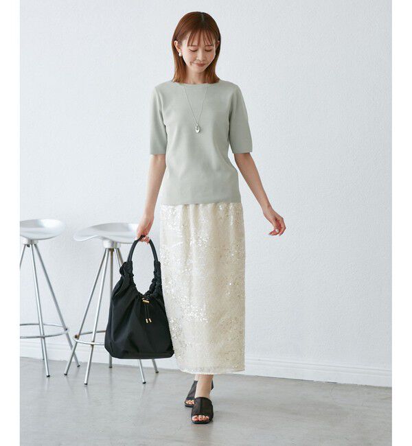 Rope&rsquo;Picnic「【イージーケア・UVカット・接触冷感・洗濯機OK】ハーフスリーブニットプルオーバー」|ニット・セーター|