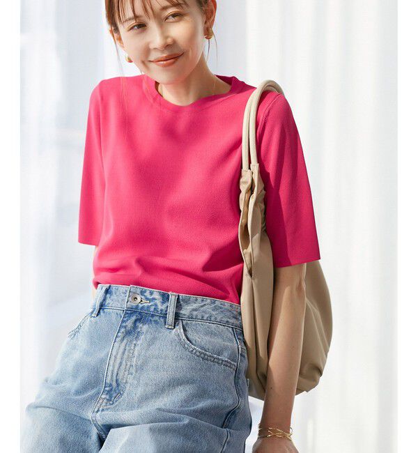 Rope&rsquo;Picnic「【イージーケア・UVカット・接触冷感・洗濯機OK】ハーフスリーブニットプルオーバー」|ニット・セーター|