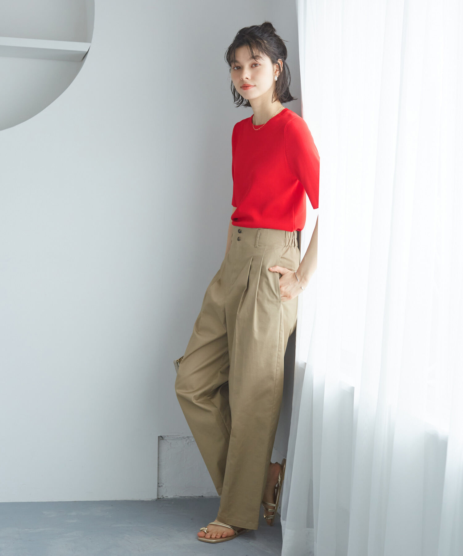 Rope&rsquo;Picnic「【イージーケア・UVカット・接触冷感・洗濯機OK】ハーフスリーブニットプルオーバー」|ニット・セーター|