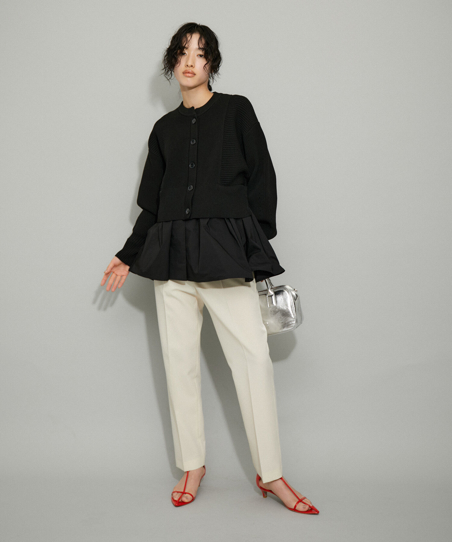 ADAM ET ROPE'「【サステナブル・WEB限定】ペプラムコンビニットカーディガン」|カーディガン|