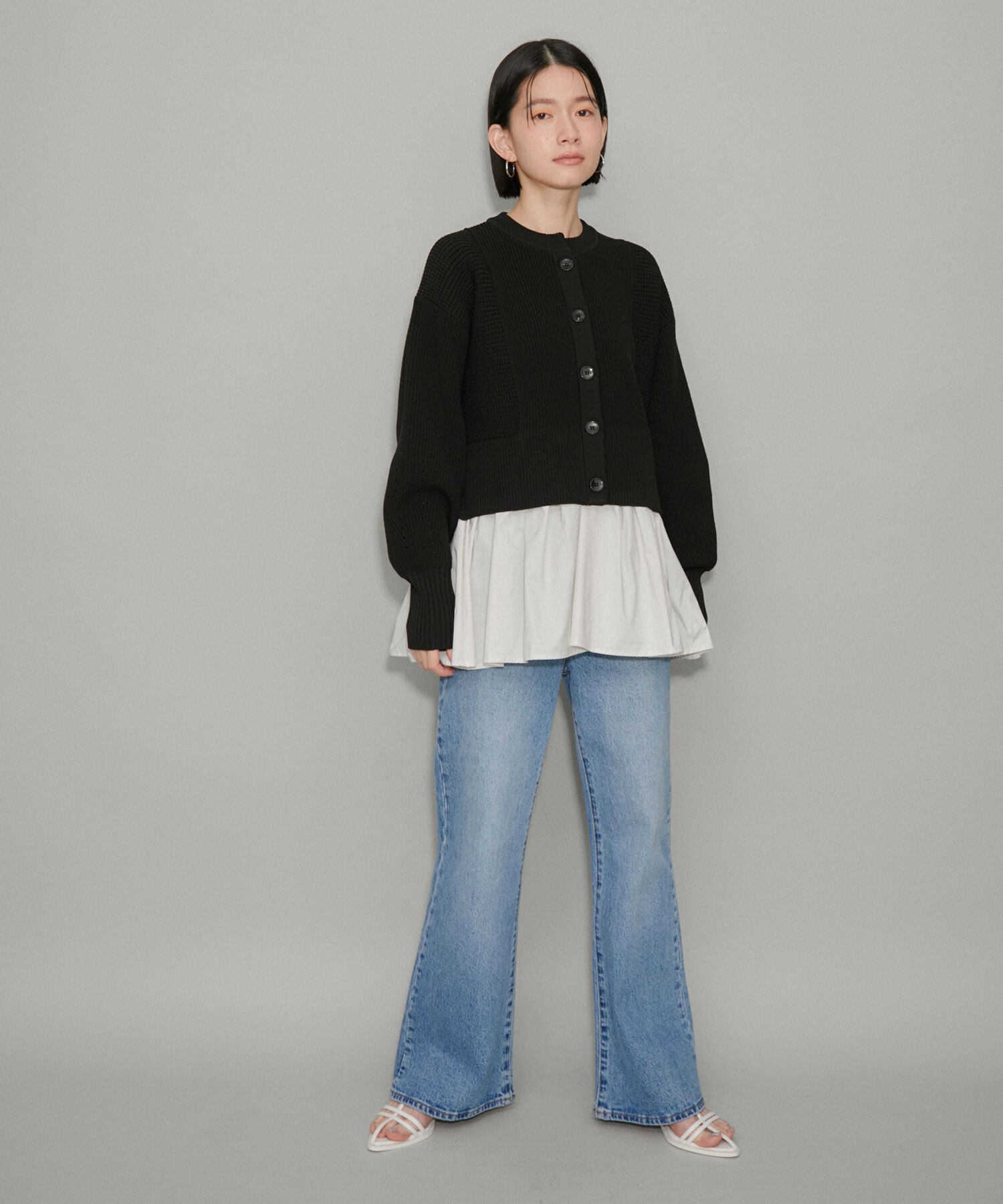 ADAM ET ROPE'「【サステナブル・WEB限定】ペプラムコンビニットカーディガン」|カーディガン|