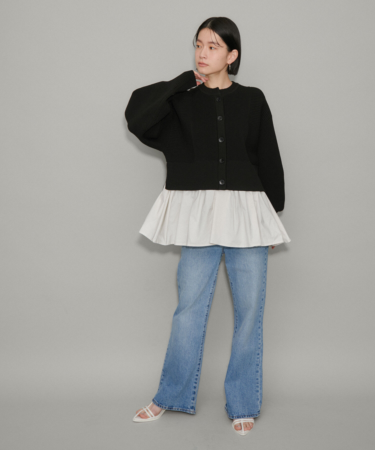 ADAM ET ROPE'「【サステナブル・WEB限定】ペプラムコンビニットカーディガン」|カーディガン|