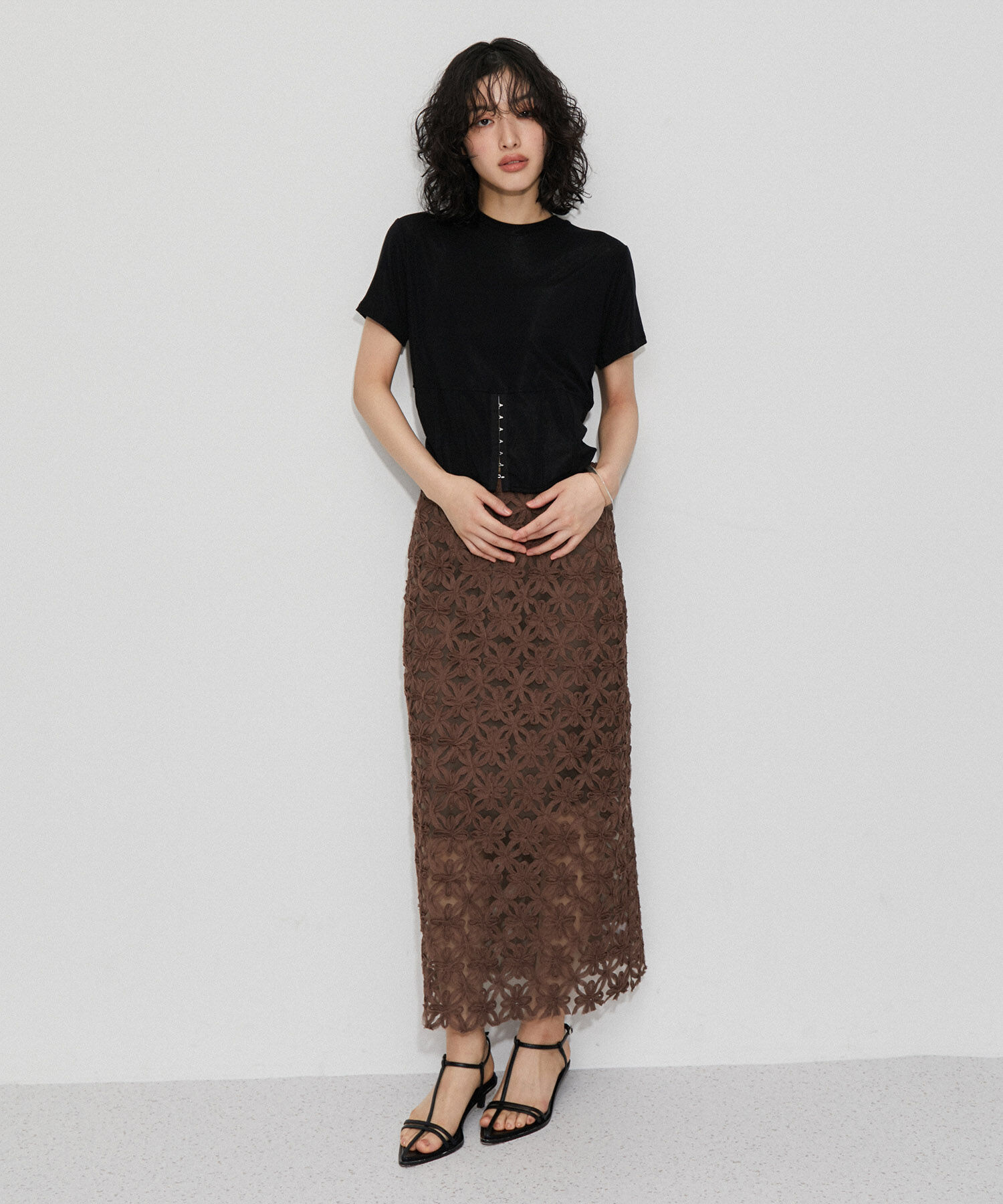 ADAM ET ROPE'「【YOLO for ADAM ET ROPE'】別注 花柄チュールスカート」|スカート|