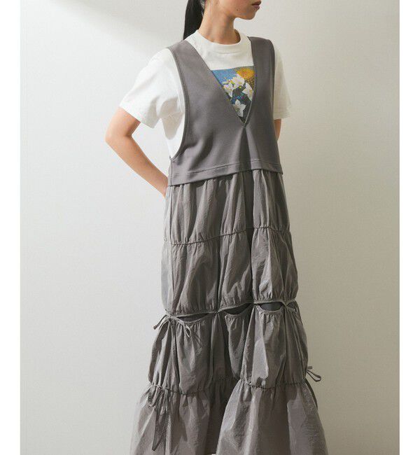 ADAM ET ROPE'「【WEB限定】コンビリボンワンピース」|ワンピース|グレー