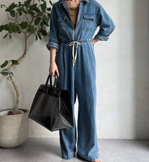  「テンセルデニムジャンプスーツ」|ワンピース|ブルー