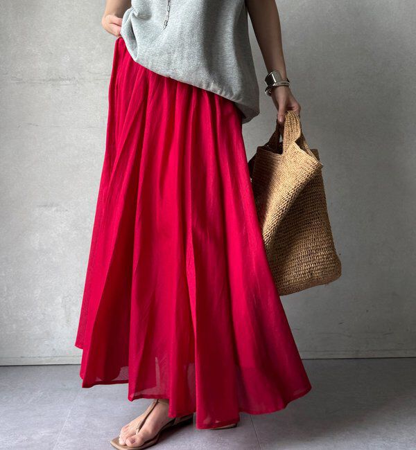  「【WEB限定】コットンフレアスカート」|スカート|レッド