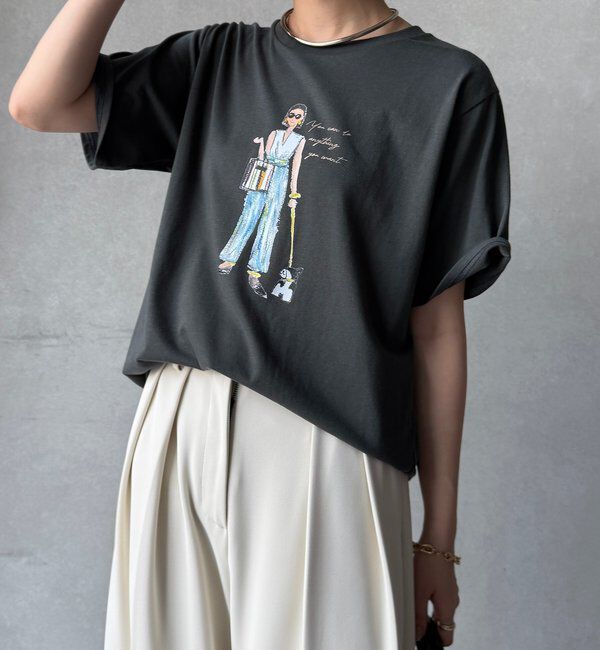  「【WEB限定】GirlイラストTEE」|Tシャツ・カットソー|チャコールグレー