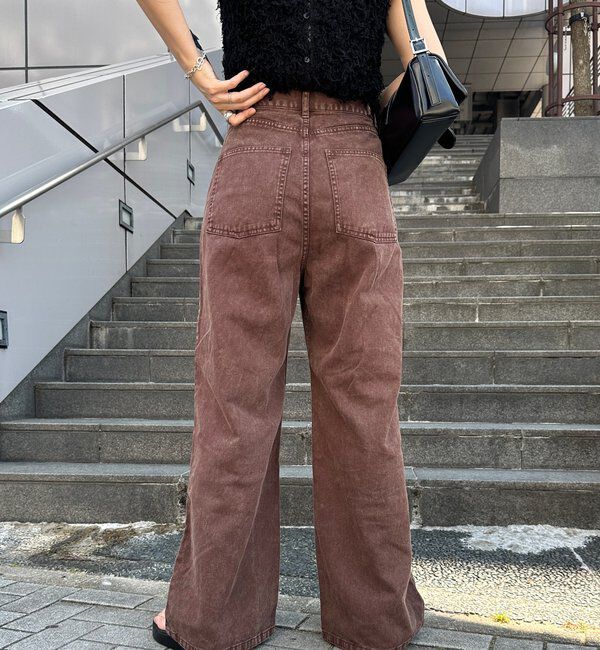  「【3サイズ】デニムタックワイドパンツ」|デニム|