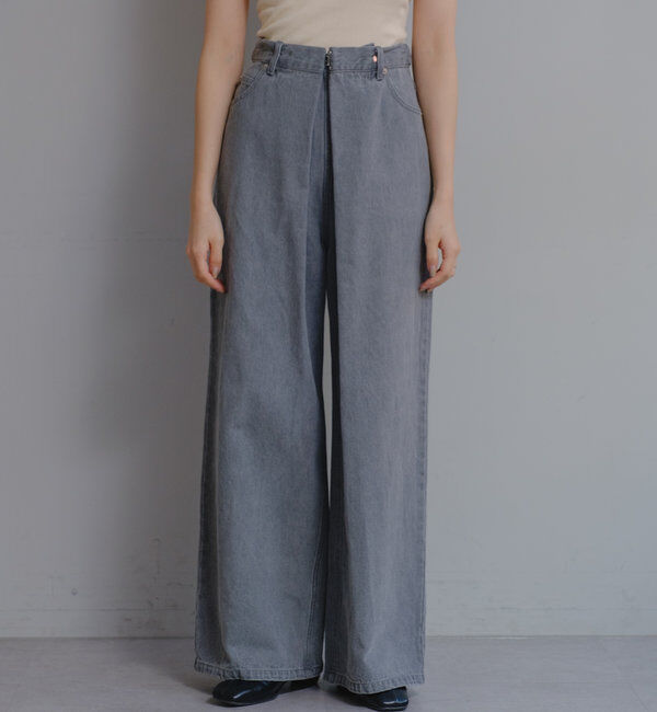  「【3サイズ】デニムタックワイドパンツ」|デニム|