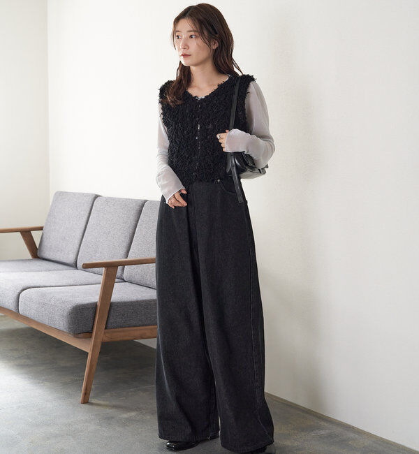  「【3サイズ】デニムタックワイドパンツ」|デニム|