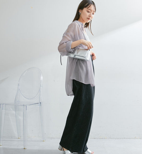  「【3サイズ】デニムタックワイドパンツ」|デニム|