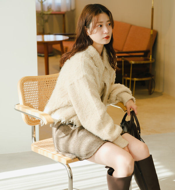  「【4色展開】ウェーブ起毛クロップドニット」|カーディガン|