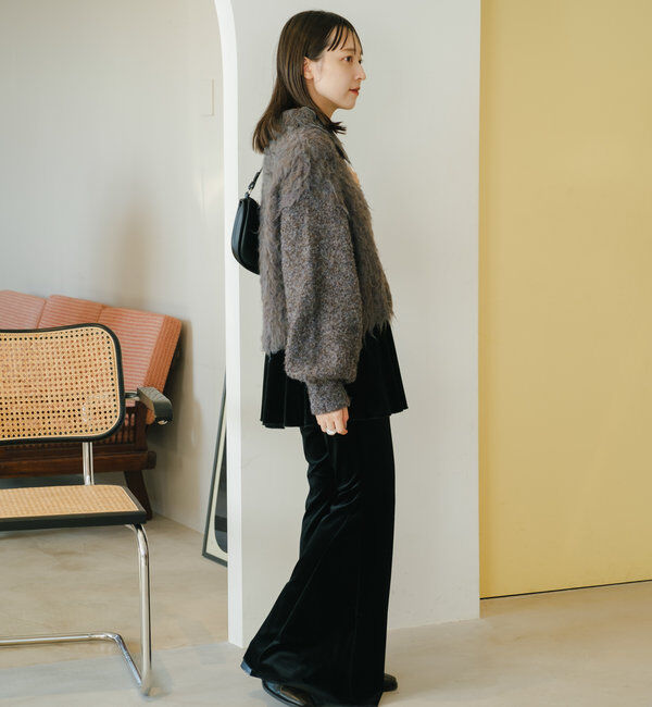  「【4色展開】ウェーブ起毛クロップドニット」|カーディガン|