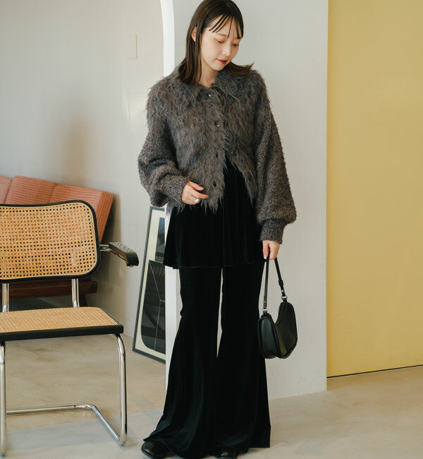  「【4色展開】ウェーブ起毛クロップドニット」|カーディガン|