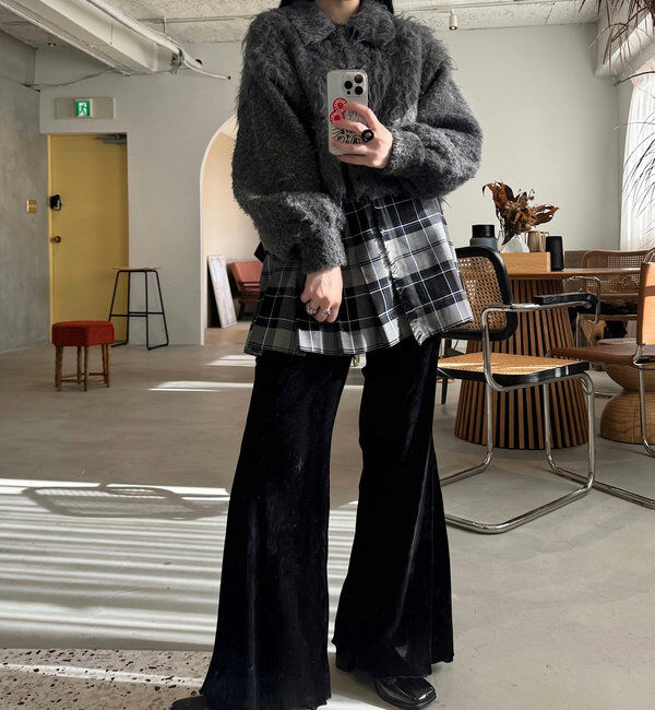  「【4色展開】ウェーブ起毛クロップドニット」|カーディガン|