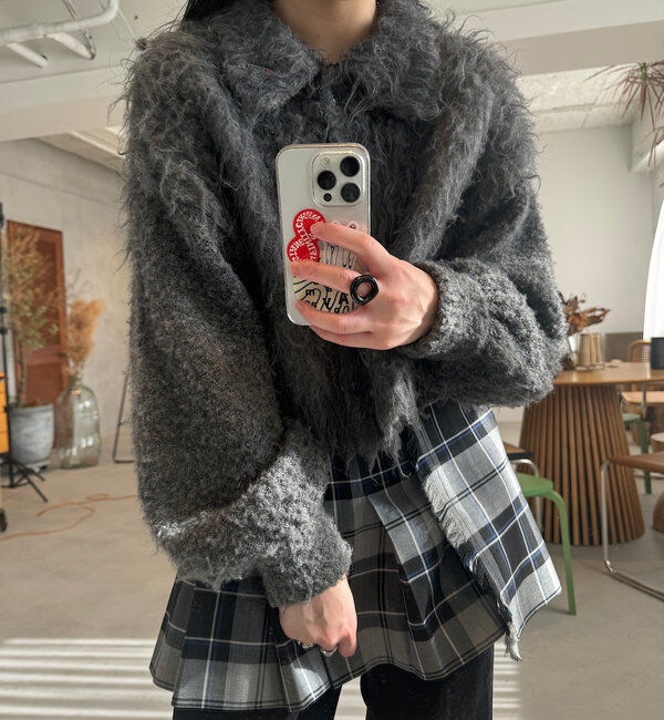  「【4色展開】ウェーブ起毛クロップドニット」|カーディガン|