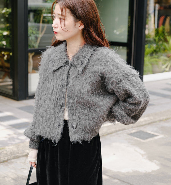  「【4色展開】ウェーブ起毛クロップドニット」|カーディガン|