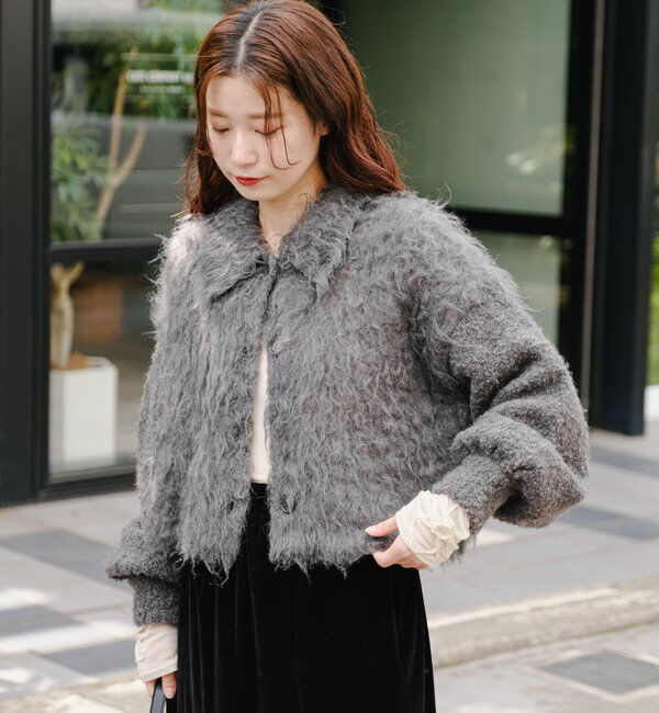  「【4色展開】ウェーブ起毛クロップドニット」|カーディガン|