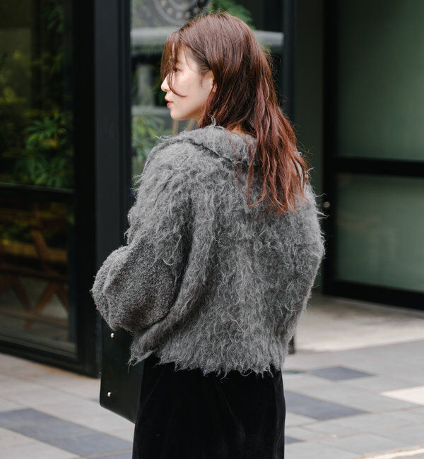  「【4色展開】ウェーブ起毛クロップドニット」|カーディガン|