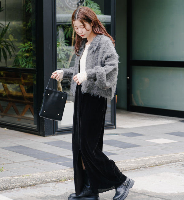  「【4色展開】ウェーブ起毛クロップドニット」|カーディガン|