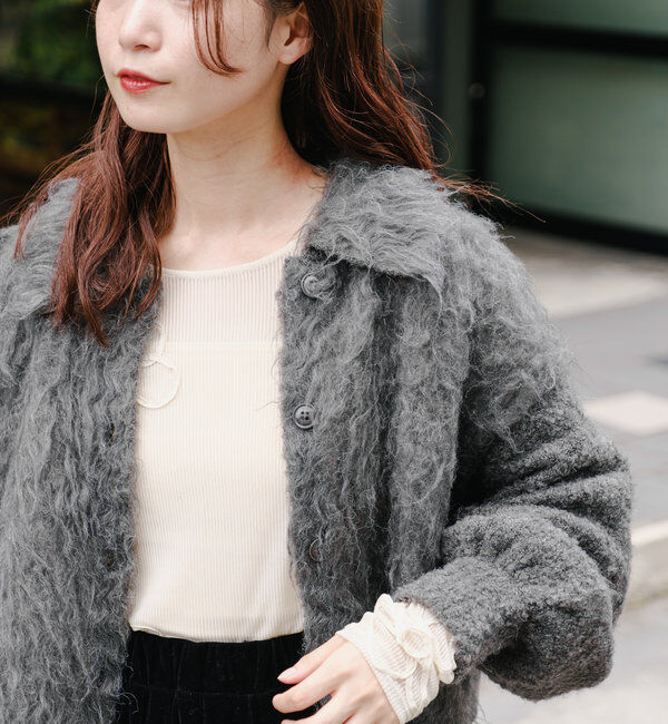  「【4色展開】ウェーブ起毛クロップドニット」|カーディガン|