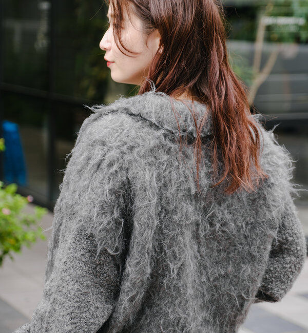  「【4色展開】ウェーブ起毛クロップドニット」|カーディガン|