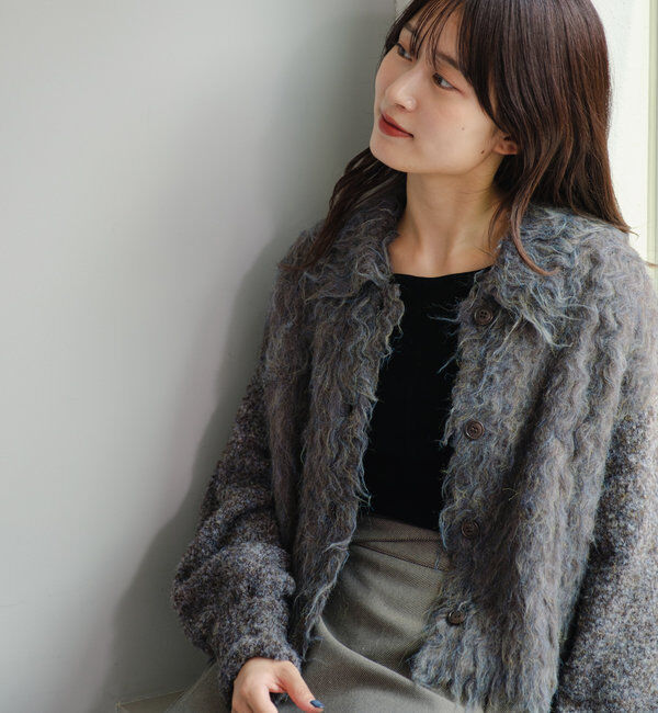  「【4色展開】ウェーブ起毛クロップドニット」|カーディガン|