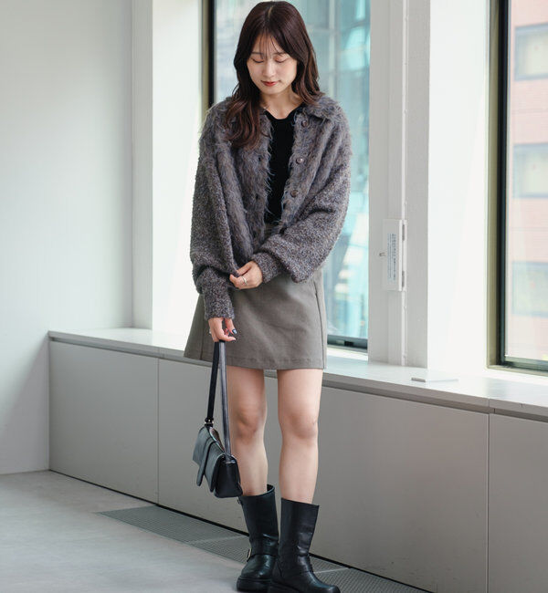  「【4色展開】ウェーブ起毛クロップドニット」|カーディガン|