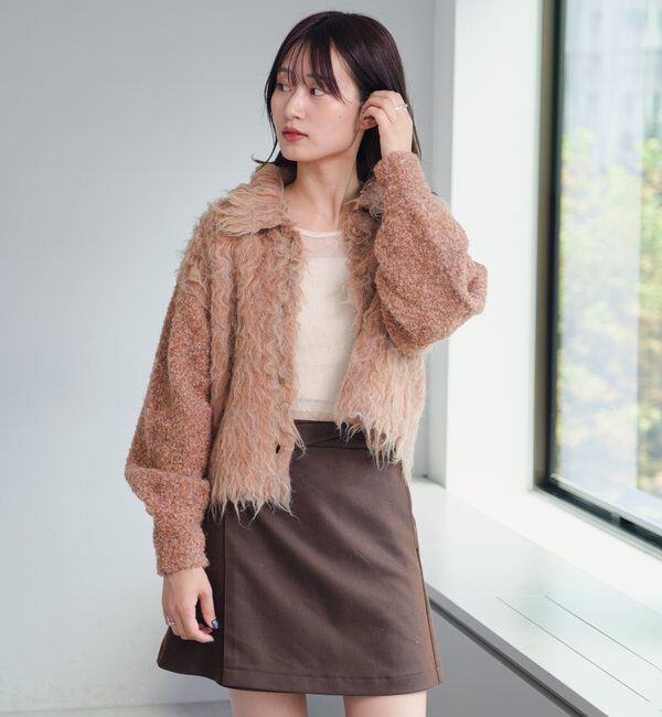  「【4色展開】ウェーブ起毛クロップドニット」|カーディガン|