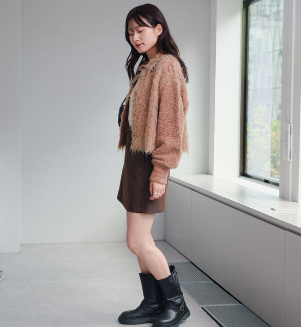  「【4色展開】ウェーブ起毛クロップドニット」|カーディガン|