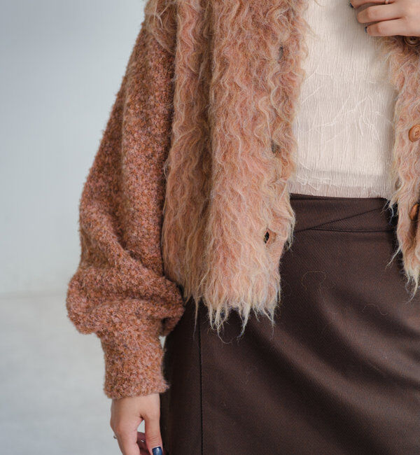  「【4色展開】ウェーブ起毛クロップドニット」|カーディガン|