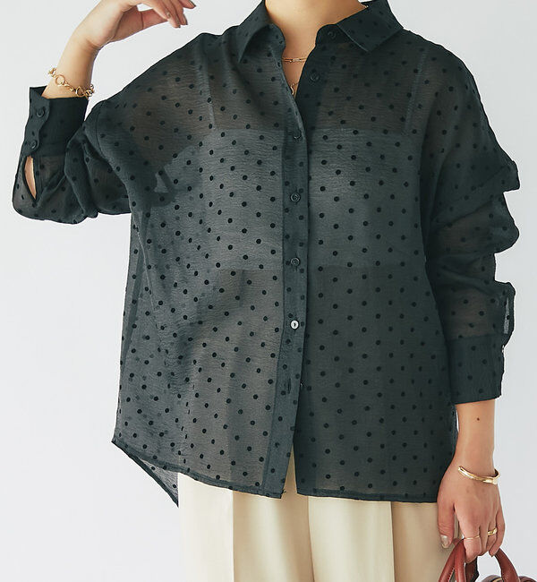  「《オンオフ兼用・ドレッシーな雰囲気》ドットオーガンジーシャツ」|シャツ・ブラウス|