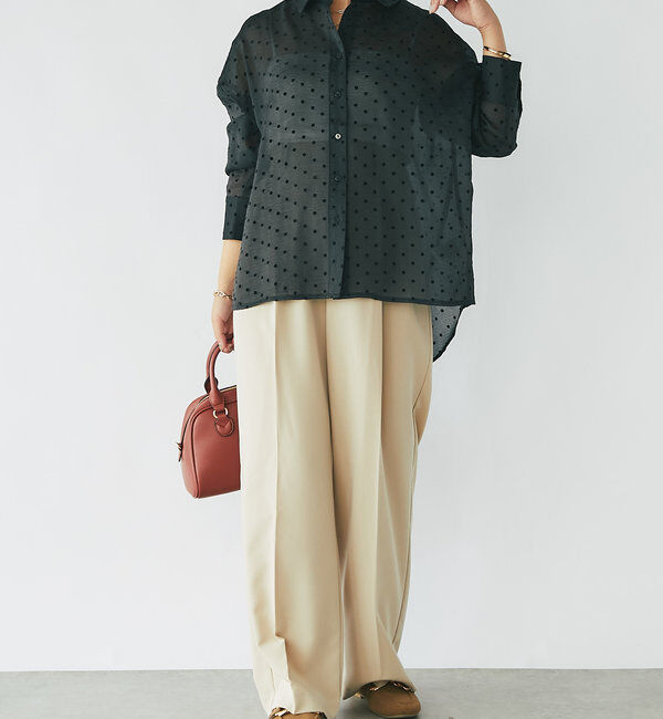  「《オンオフ兼用・ドレッシーな雰囲気》ドットオーガンジーシャツ」|シャツ・ブラウス|