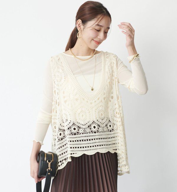  「《大人の主役級レイヤード》クロシェ編みベスト」|ニット・セーター|