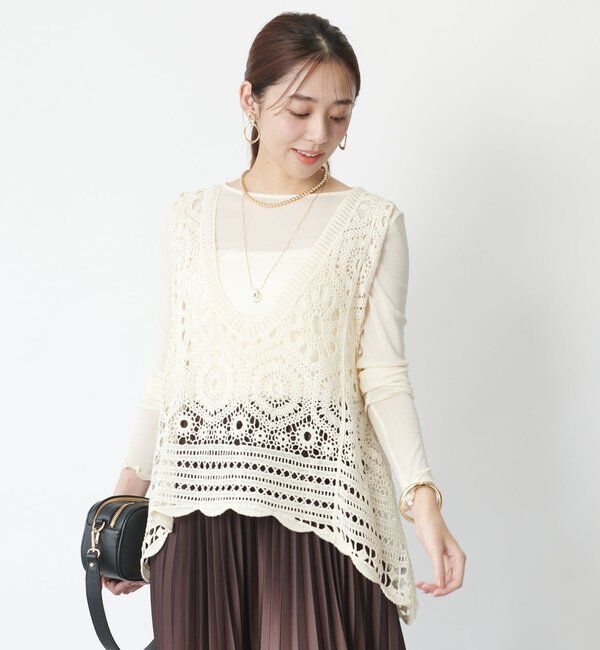  「《大人の主役級レイヤード》クロシェ編みベスト」|ニット・セーター|