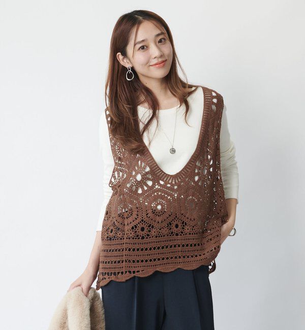  「《大人の主役級レイヤード》クロシェ編みベスト」|ニット・セーター|