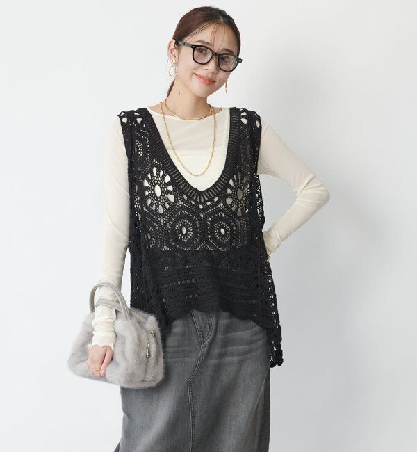  「《大人の主役級レイヤード》クロシェ編みベスト」|ニット・セーター|