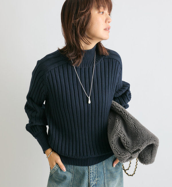  「【MONN.:.(モン)】コットンハイネックニット」|ニット・セーター|ネイビー