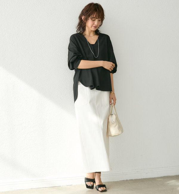  「【着心地抜群】カットジョーゼット5分袖プルオーバー」|Tシャツ・カットソー|