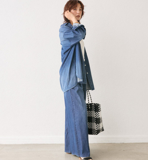  「【MONN.:.(モン)】ライトデニムワイドパンツ」|デニム|
