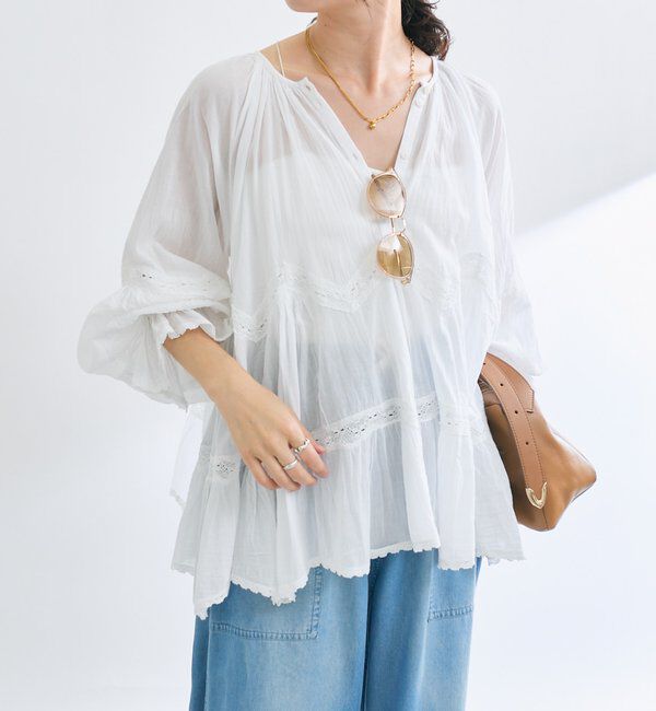  「【シーズンムードを高める】コットンボイルレースブラウス」|シャツ・ブラウス|ホワイト