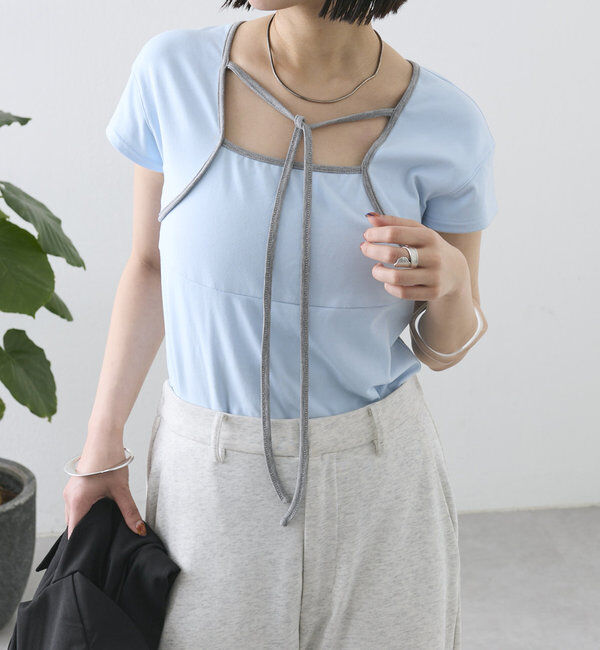  「配色チョーカーカットソー」|Tシャツ・カットソー|ブルー