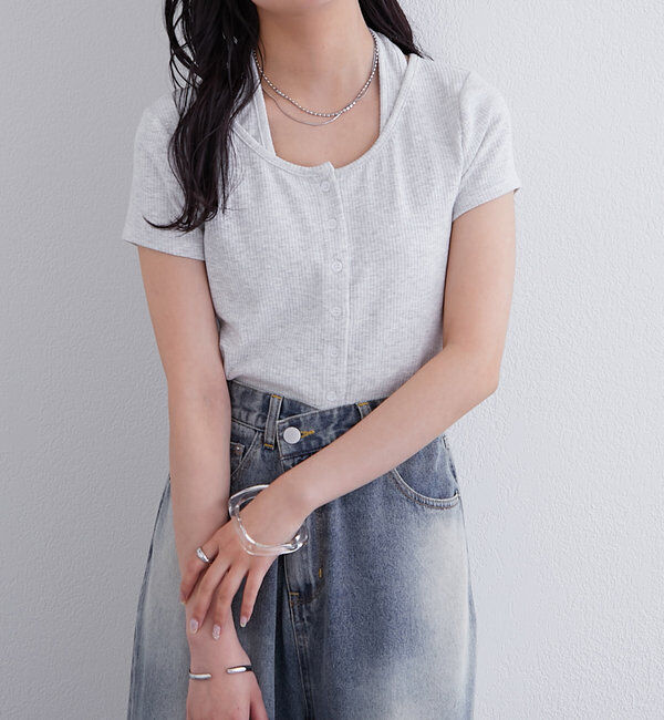  「ホルターレイヤードフレンチ」|Tシャツ・カットソー|グレー