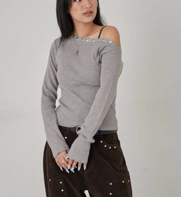  「スタッズワンオフショルニット」|ニット・セーター|