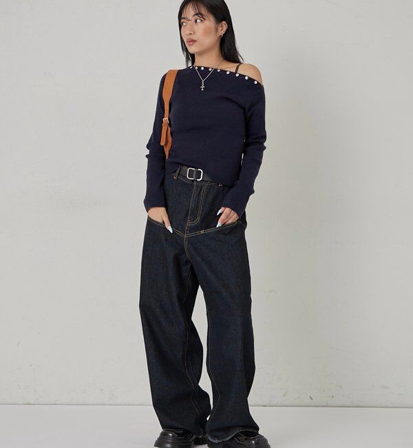  「スタッズワンオフショルニット」|ニット・セーター|