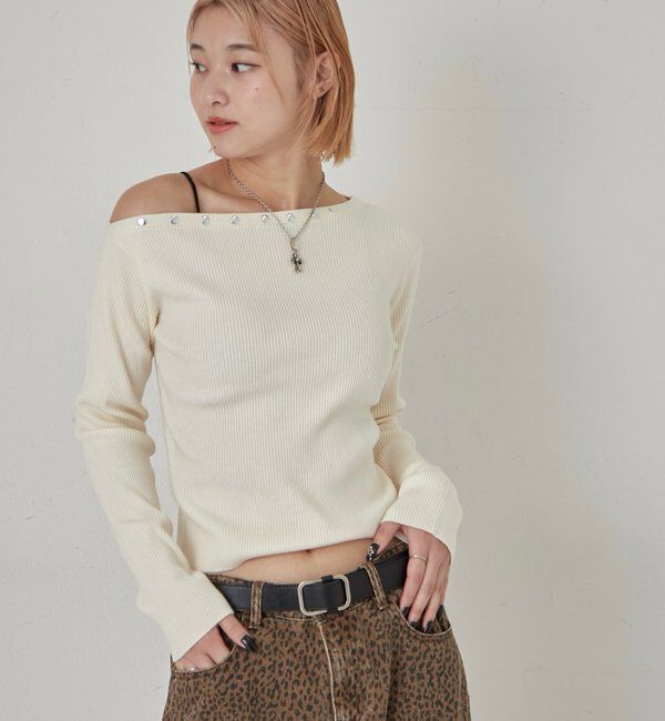  「スタッズワンオフショルニット」|ニット・セーター|