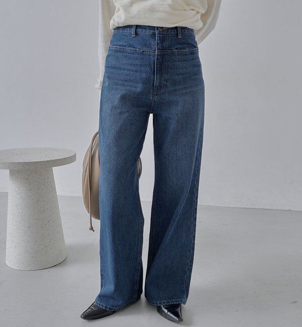  「【低身長サイズあり】スリットポケットストレートデニム」|デニム|